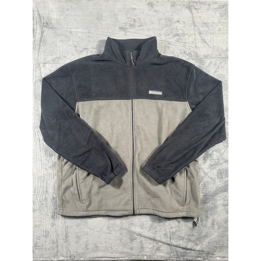 Columbia Mens XXL Full Zip Fleece Jacket Grey Black Colorblock Mock Neck Outdoor